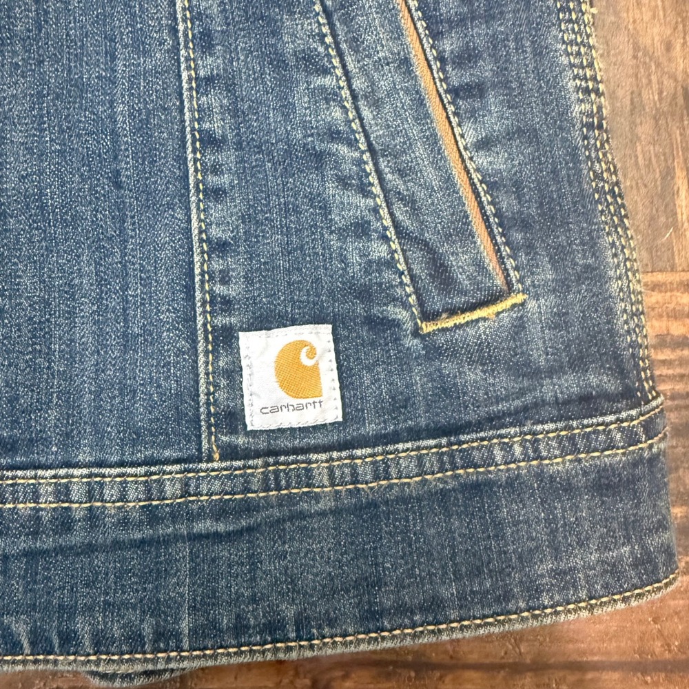 Carhartt Womens Denim Trucker Jacket Medium Wash Blue 102037 485 Size M 8/10 - Picture 7 of 7